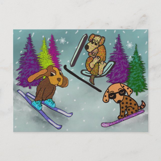Puppy Ski Vacation Postcard (Front)