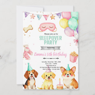 Puppy Sleepover birthday Party Invitation
