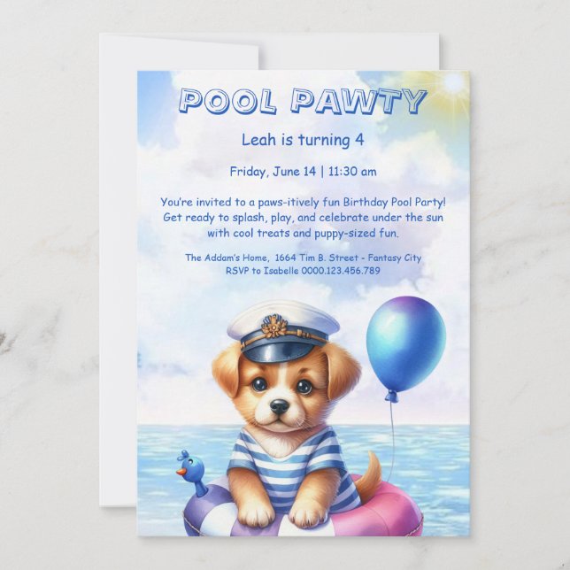 Puppy Splash Birthday Pool Party Invitation (Front)