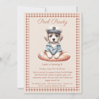 Puppy Splash Birthday Pool Party Invitation