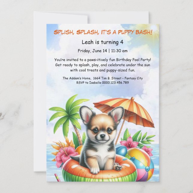 Puppy Splash Birthday Pool Party Invitation (Front)
