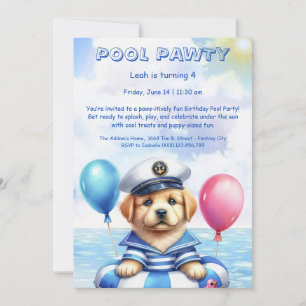 Puppy Splash Birthday Pool Party Invitation