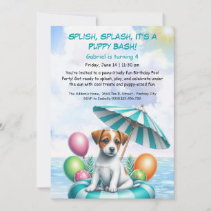 Puppy Splash Birthday Pool Party Invitation
