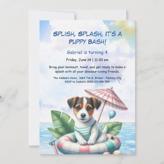 Puppy Splash Birthday Pool Party Invitation (Front)