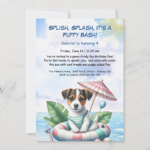 Puppy Splash Birthday Pool Party Invitation