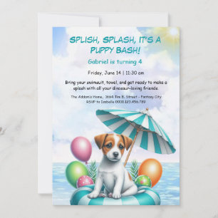 Puppy Splash Birthday Pool Party Invitation