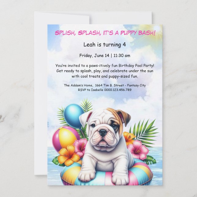 Puppy Splash Birthday Pool Party Invitation (Front)