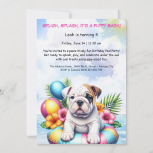 Puppy Splash Birthday Pool Party Invitation