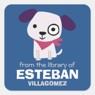 Puppy Square Bookplates Sticker