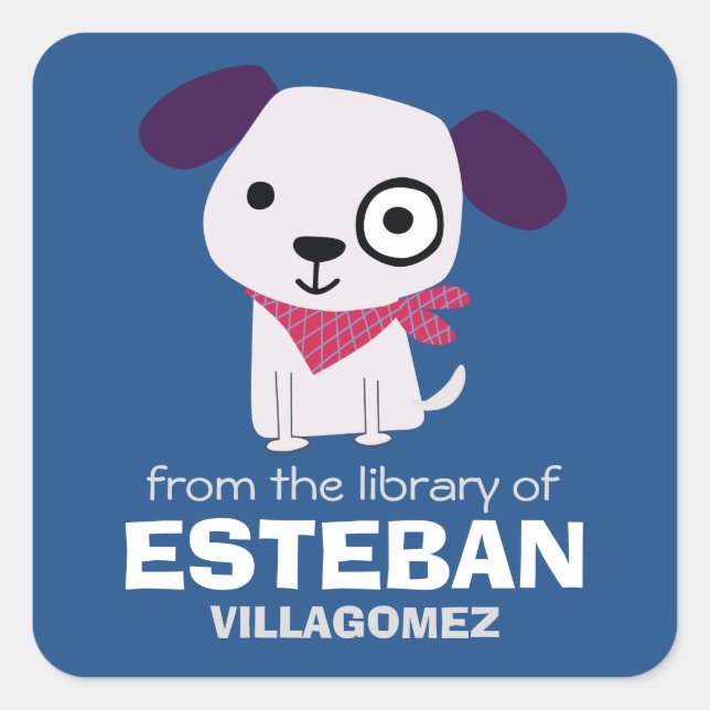 Puppy Square Bookplates Sticker (Front)