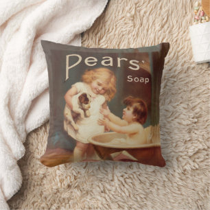 Puppy Taking A Bath Vintage Antique Cushion
