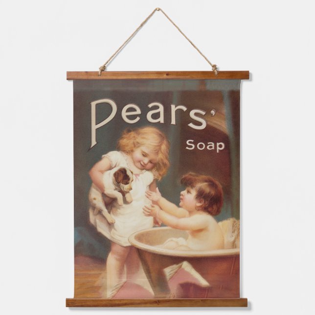 Puppy Taking A Bath Vintage Antique Hanging Tapestry (Front)