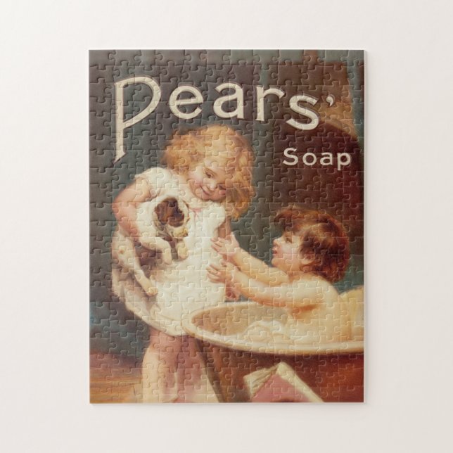 Puppy Taking A Bath Vintage Antique Jigsaw Puzzle (Vertical)
