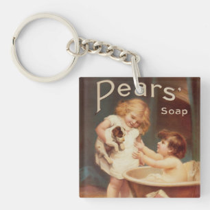 Puppy Taking A Bath Vintage Antique Key Ring
