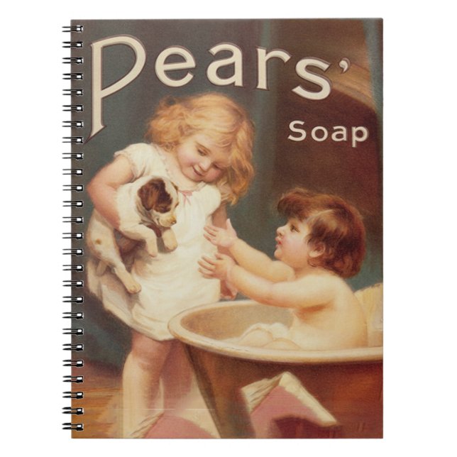 Puppy Taking A Bath Vintage Antique Notebook (Front)