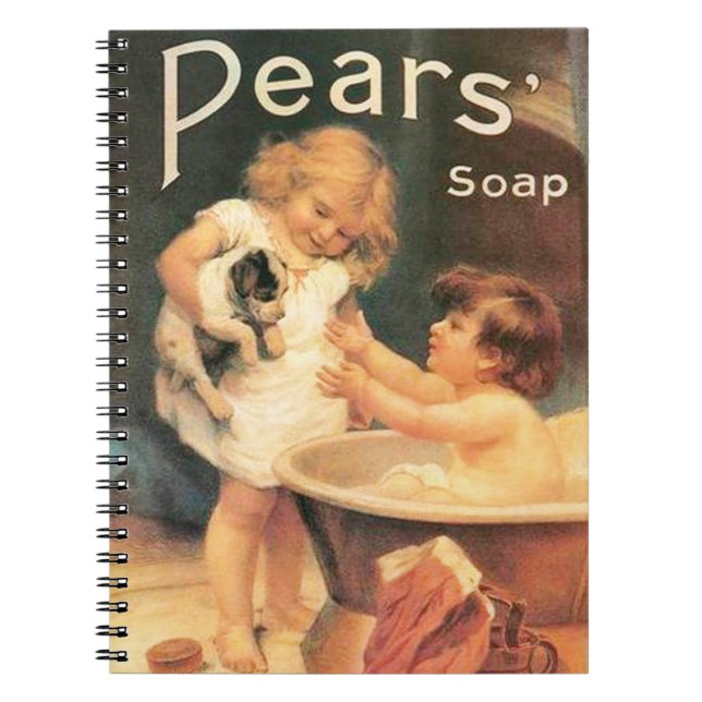 Puppy Taking A Bath Vintage Antique Spiral Notebook (Front)