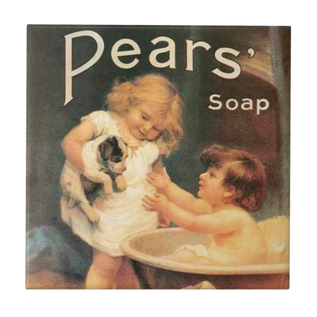 Puppy Taking A Bath Vintage Antique Tile (Front)