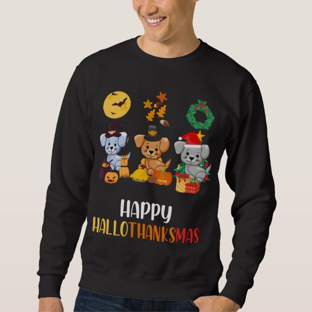 Puppy Thanksgiving Merry Christmas Dog Happy Hallo Sweatshirt (Front)