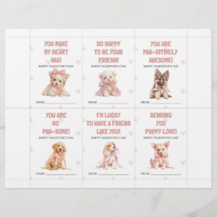 Puppy Valentine’s Day Cards for Kids Classroom Custom Letterhead