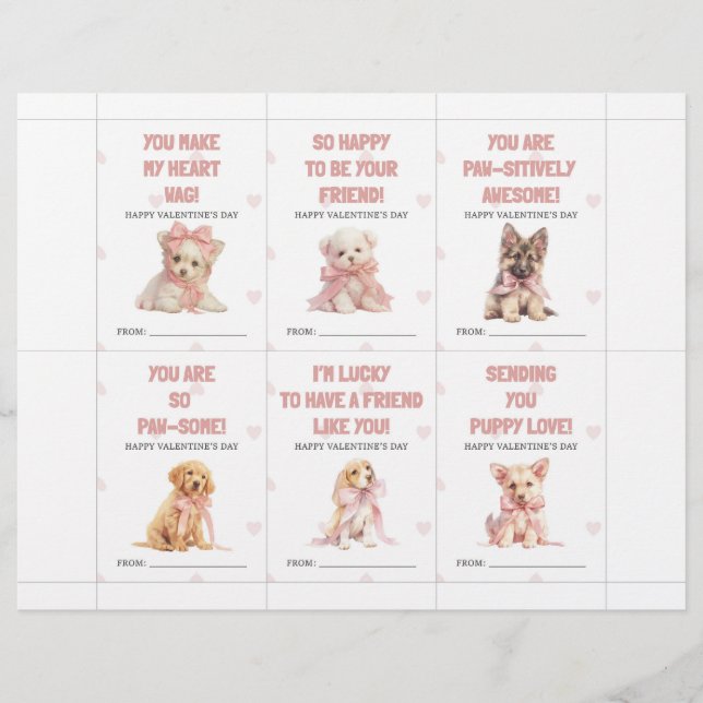 Puppy Valentine’s Day Cards for Kids Classroom Custom Letterhead (Front)