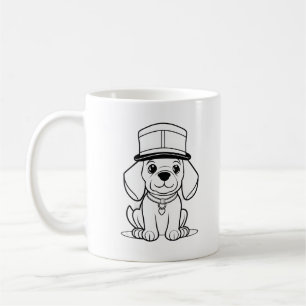 puppy wearing a hat, collar and a tag coffee mug