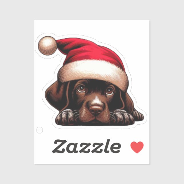 Puppy Wearing Santa's Hat Custom-Cut Vinyl Sticker (Sheet)