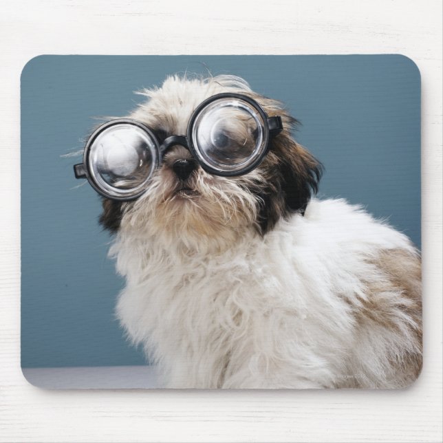 Puppy wearing thick glasses mouse pad (Front)
