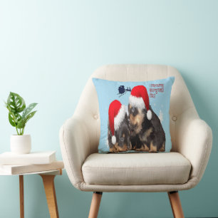 Puppy White Christmas With Santa Claus Sleigh Cushion