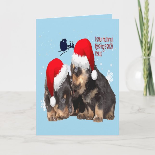 Puppy White Christmas With Santa Claus Sleigh  Holiday Card (Front)