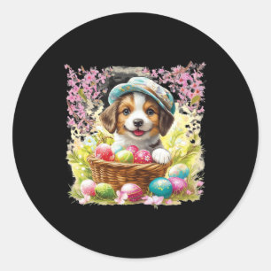 Puppy With A Bysket Full Of Easter Eggs; Happy Eas Classic Round Sticker