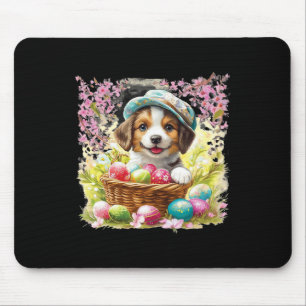 Puppy With A Bysket Full Of Easter Eggs; Happy Eas Mouse Pad