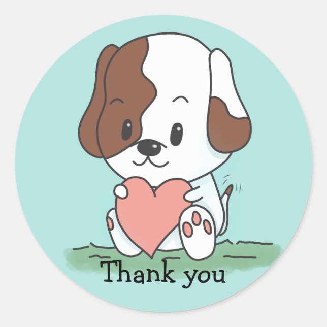 Puppy With A Heart Thank You Classic Round Sticker (Front)