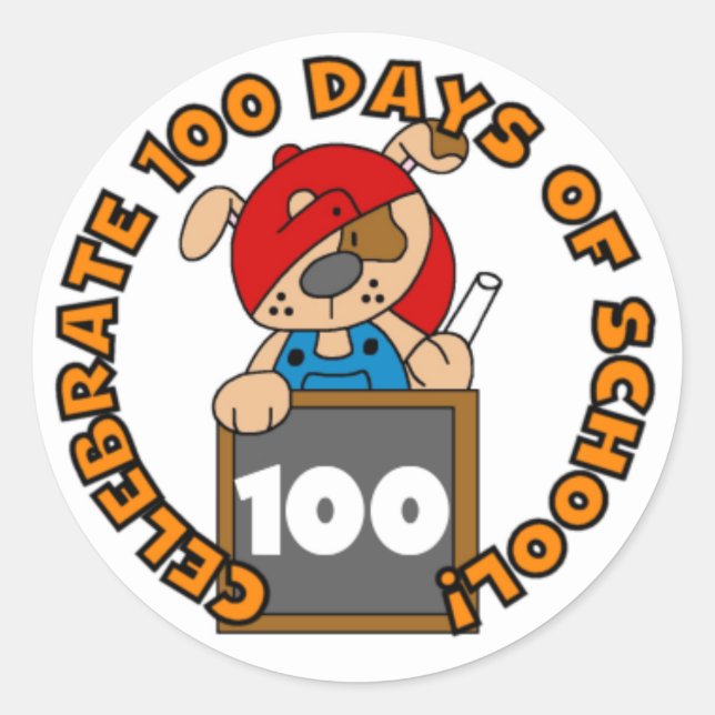 Puppy with Chalk 100 Days of School Stickers (Front)