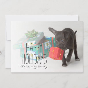 Puppy with Christmas gifts Holiday Card