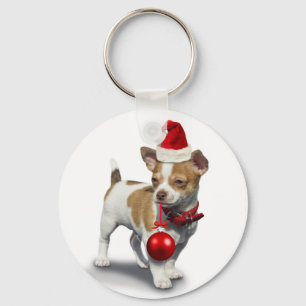 Puppy with christmas hat and Ball Key Ring