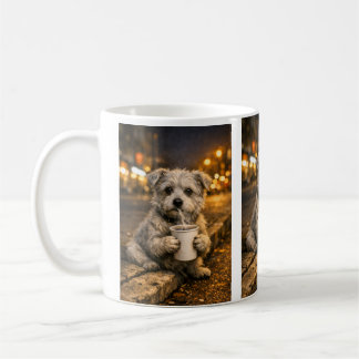 Puppy with coffee – Tranquil night in the city Mug