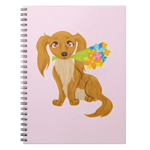 Puppy with Flower Bouquet Notebook