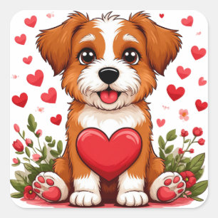 Puppy With Heart For Dog Lovers Square Sticker