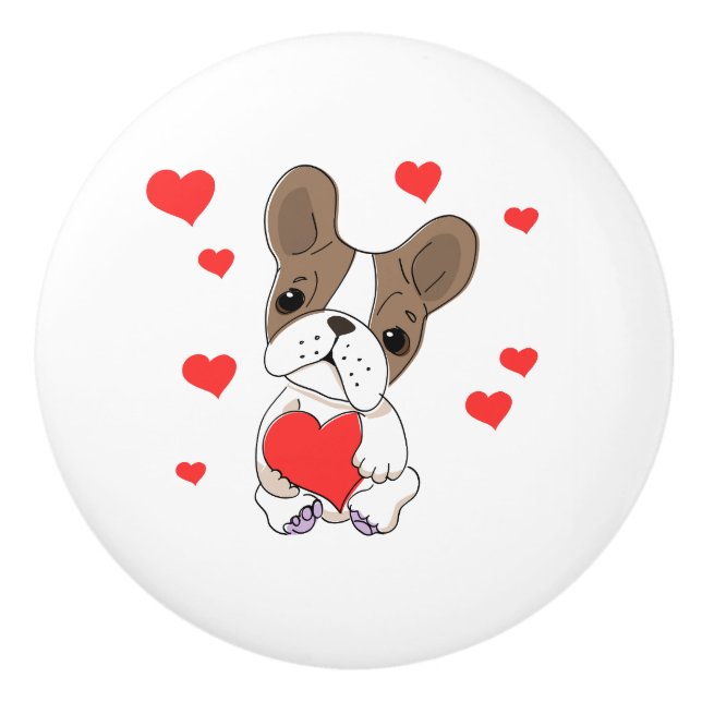 Puppy With Heart in Paw Ceramic Knob (Front)