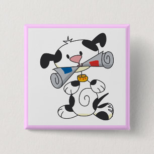 Puppy With Newspaper T-shirts and Gifts 15 Cm Square Badge