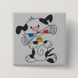 Puppy With Newspaper T-shirts and Gifts 15 Cm Square Badge