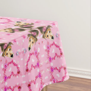 Puppy With Pink Ribbon - Romantic - Tablecloth