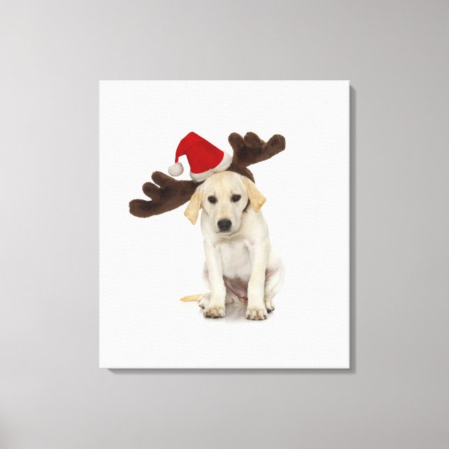 Puppy with Santa Hat and Reindeer Ears Canvas Print (Front)
