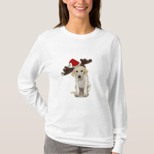 Puppy with Santa Hat and Reindeer Ears T-Shirt