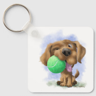 Puppy with tennis ball cartoon key ring