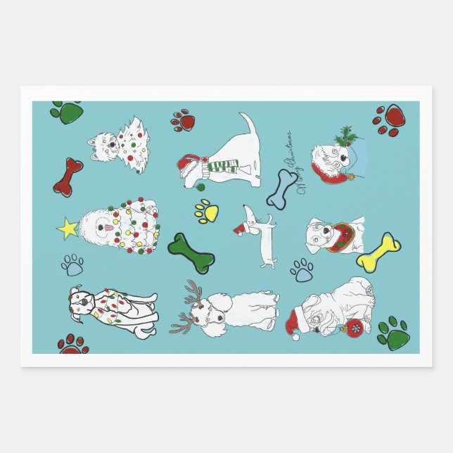 PUPPY XMAS WRAPPING PAPER SET  (Front)