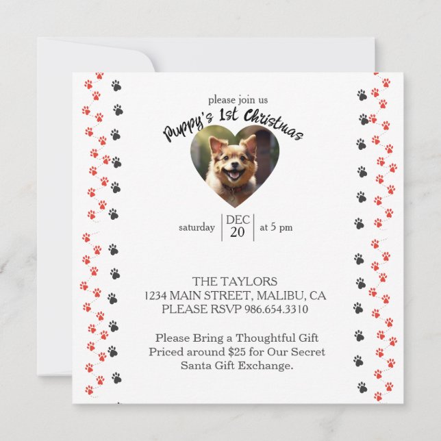 Puppy's 1st Christmas Invitation (Back)