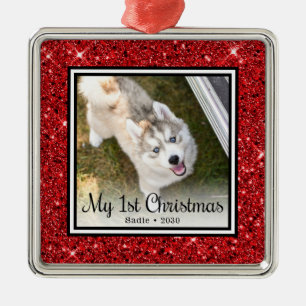 Puppy's 1st Christmas Photo Metal Tree Decoration