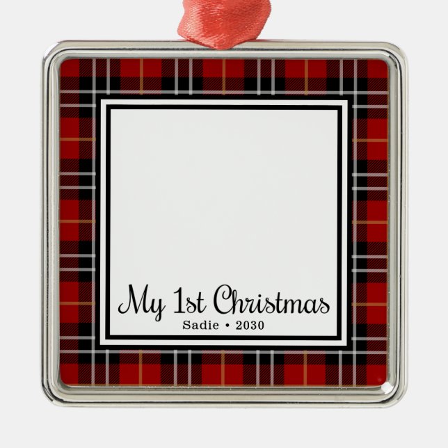 Puppy's 1st Christmas Photo Metal Tree Decoration (Front)