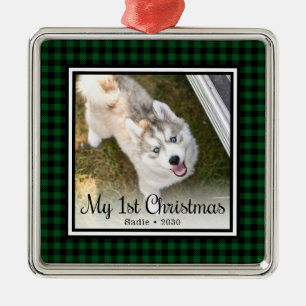 Puppy's 1st Christmas Photo Metal Tree Decoration